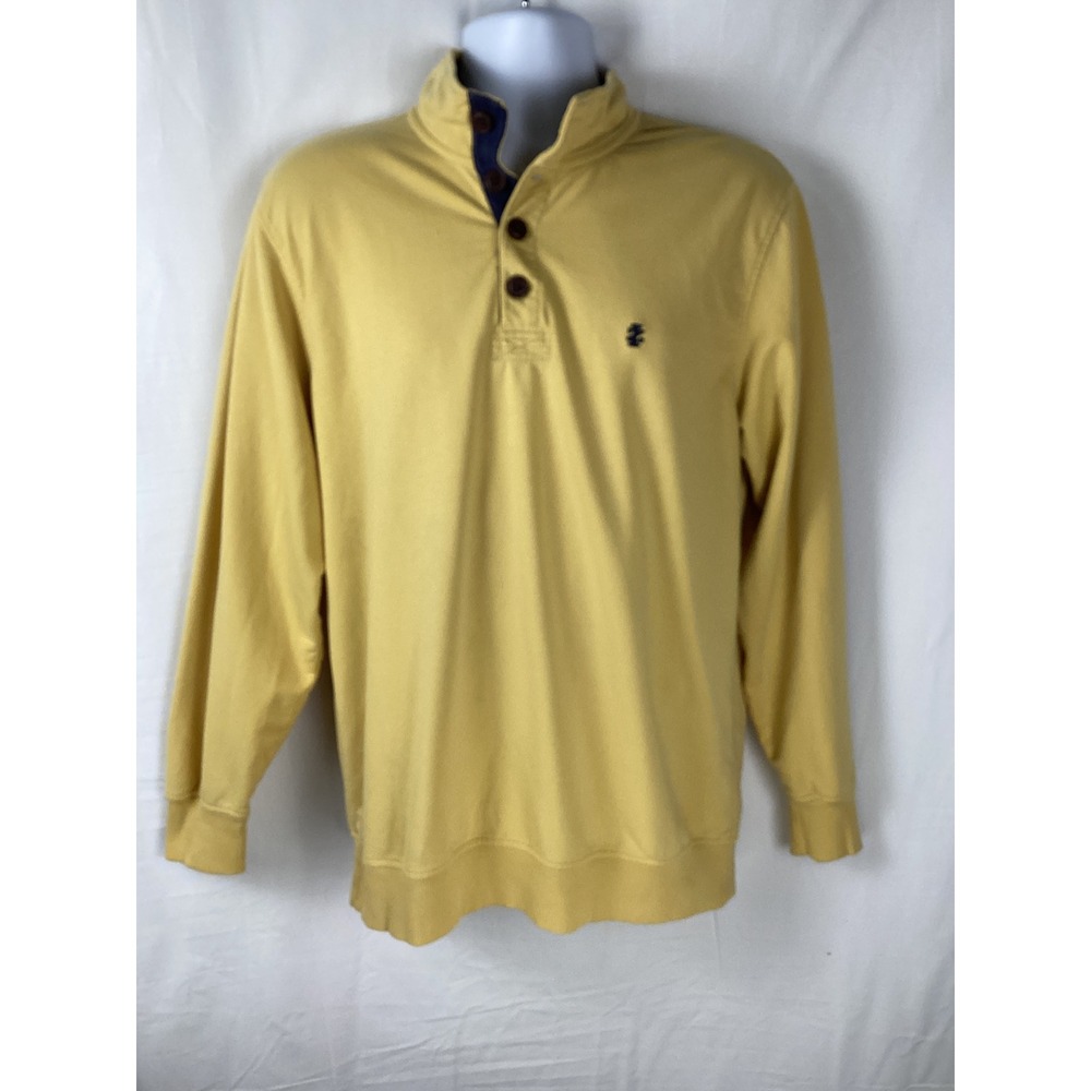 IZOD Pullover Mens Medium Yellow Saltwater Relaxed Classics Mock Neck Button Top